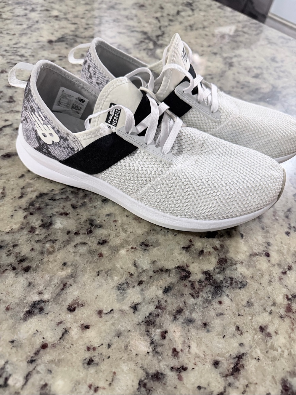 New Balance Women's White & Black Slip-On Knit Sneakers